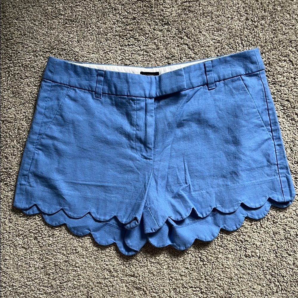 J. Crew High Waist Blue Scalloped Hem Shorts